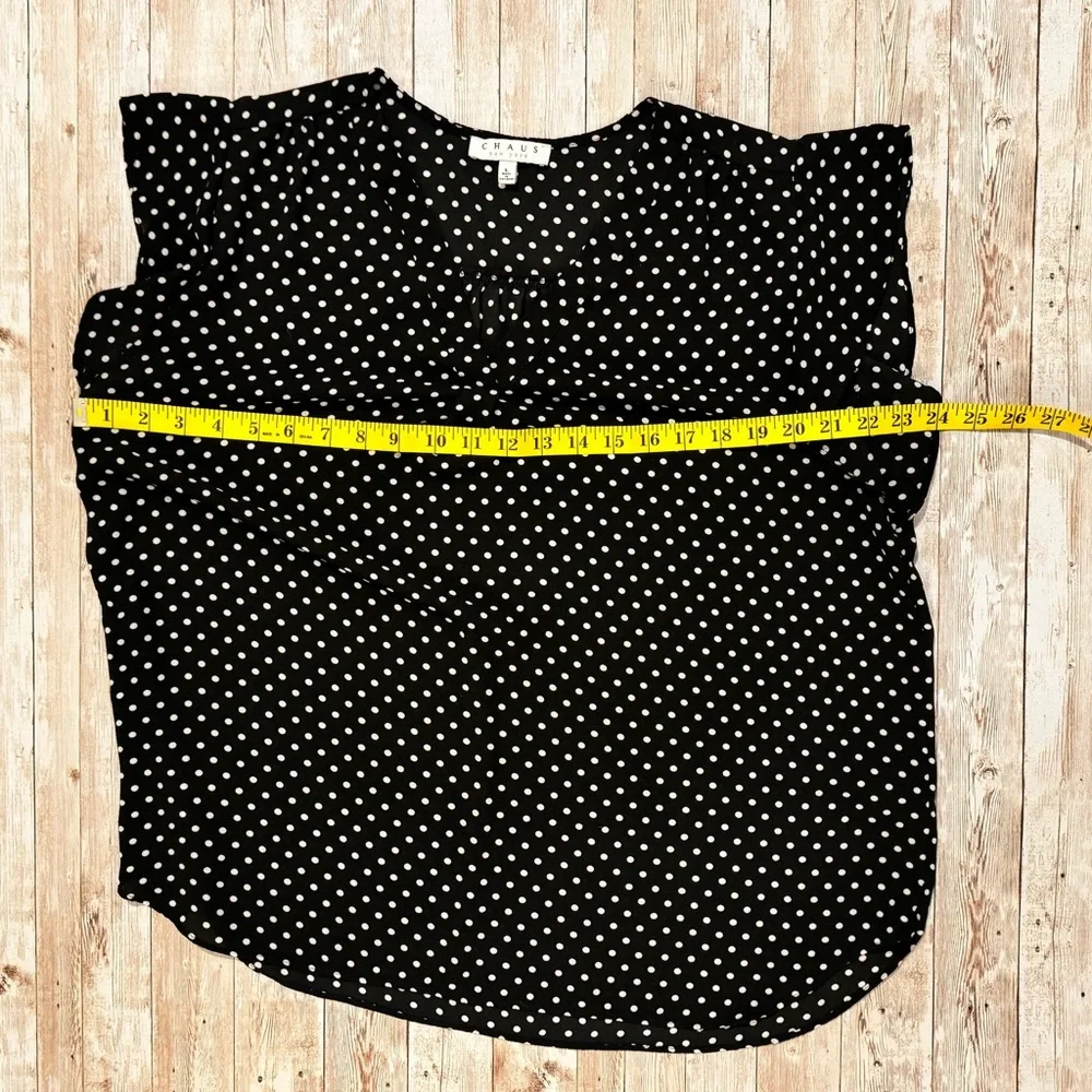 Chaus Black Polka Dot V-Neck Flutter Sleeve Blouse - Picture 4 of 6